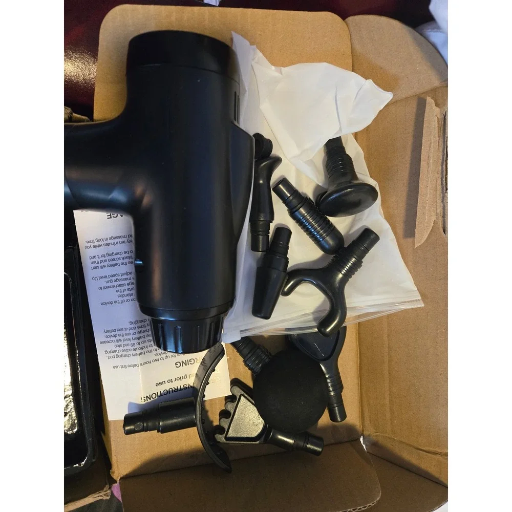 Black Massage Deep‎ Tissue Percussion Massager 4 Heads USB Charging